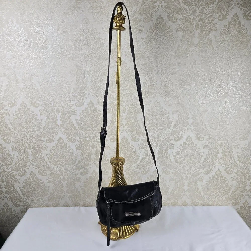 Nine West Black Foldover Crossbody Bag Adustable Long Strap Faux Leather